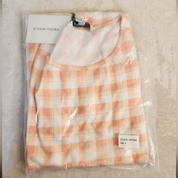 41 Hawthorn T-Shirt Dress Split Front Size Small Orange and White Check - Picture 12 of 13